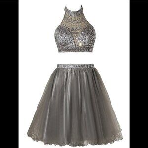 Luci Lu Sequin Halter Neck Lace Up Back Mini Dress Rose Gold Size 2